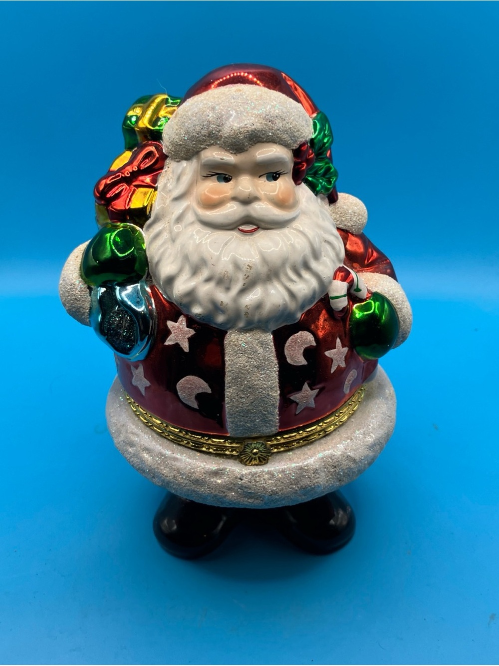Christopher Radko Ceramic Santa Hinged Trinket Box VTG 6.5"x4" 2004